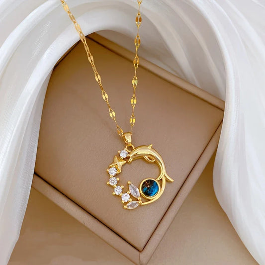 Elegant Dolphin Star Necklace
