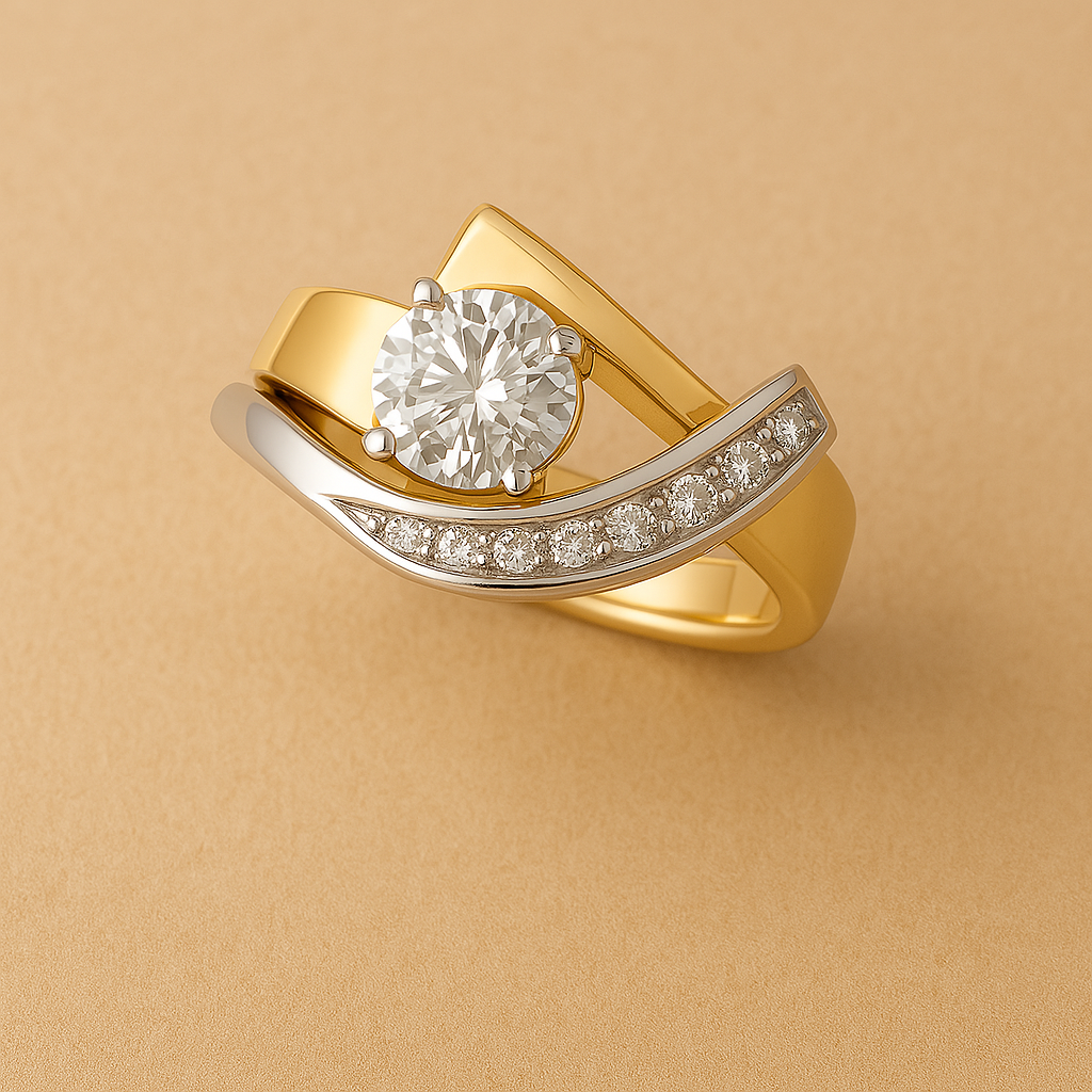 Vintage Irregular Silver and Gold Zirconia Ring