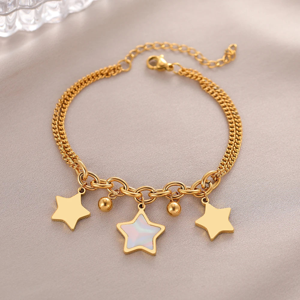 Classic 18K Gold Plated Bracelet with Enameled Stars