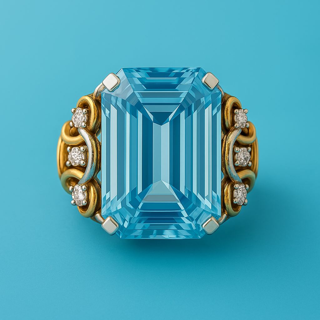 Vintage Layered Blue Zirconia and Gold Ring