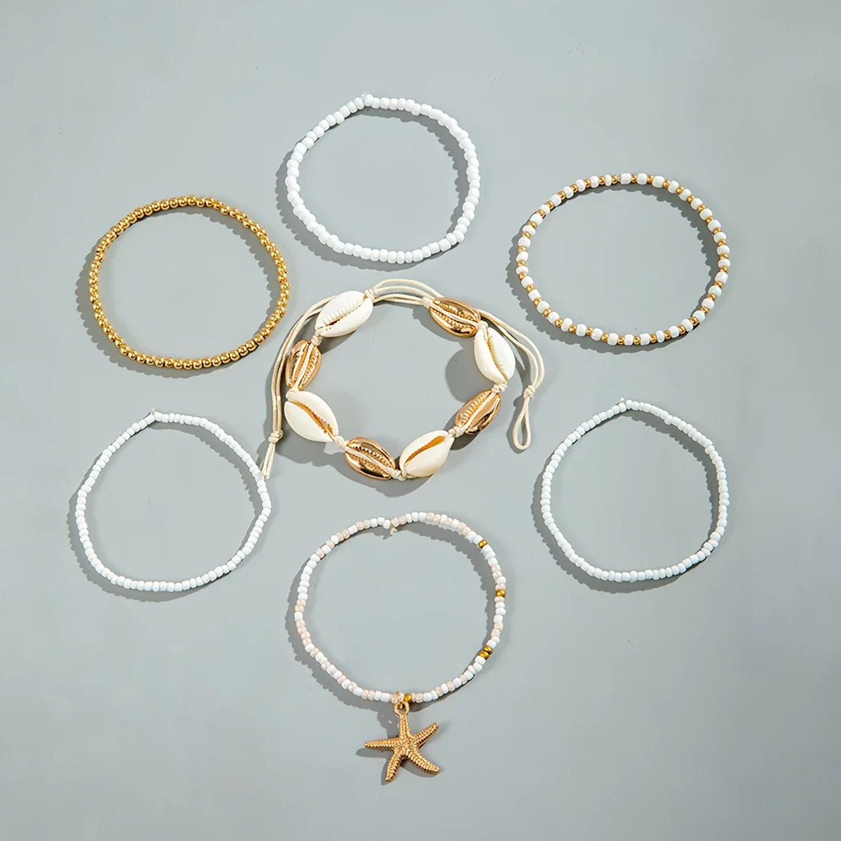Set of 7 Elegant Summer Anklets