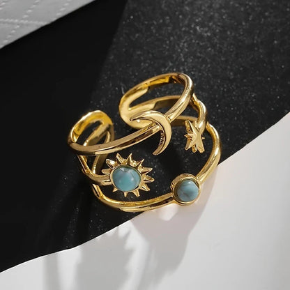 Bohemian Adjustable Sun Moon Gold Ring