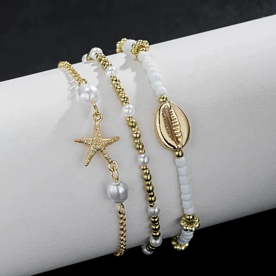 Waterproof 3-Piece Gold Star Anklet