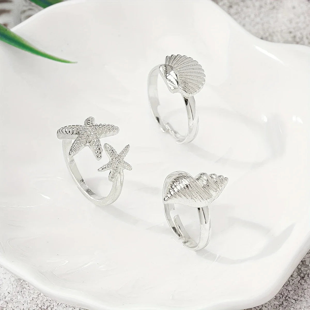 Set of 3 Gold Rings: Shell, Star, and Conch