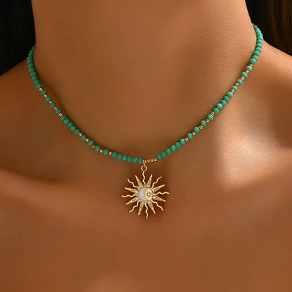 Waterproof Bohemian Style Gold Sun Necklace