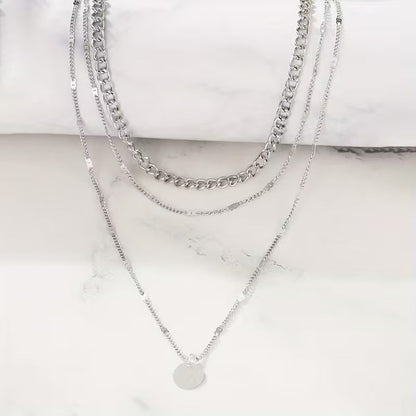 Elegant Multi-Layer Necklace with Round Pendant