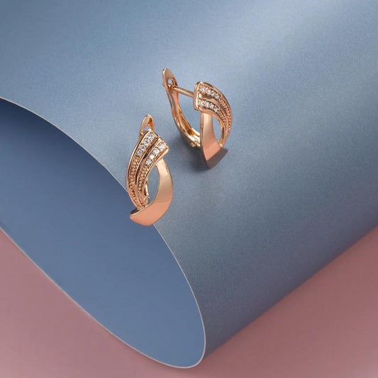 Elegant Pink Gold Earrings with Zirconia
