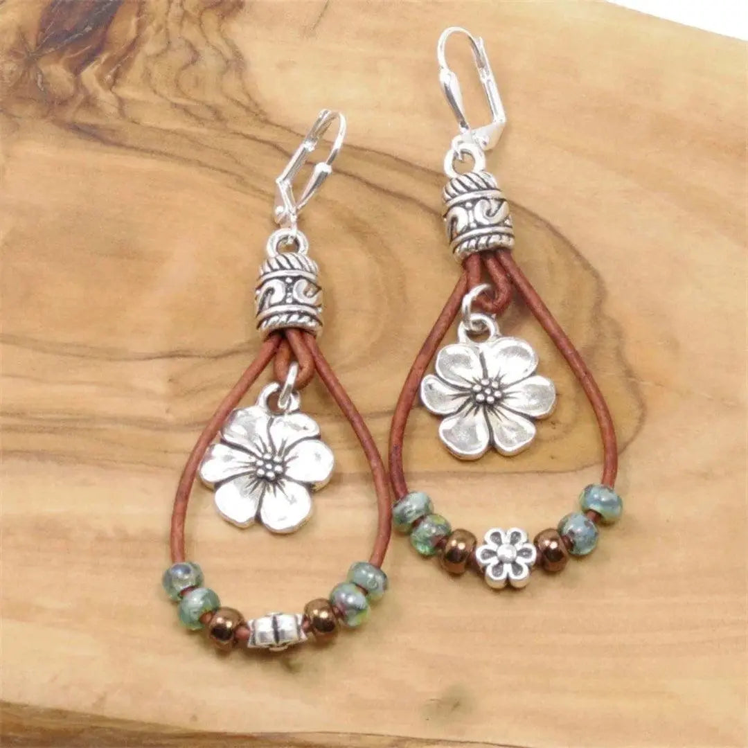 Vintage Flower Leather Earrings