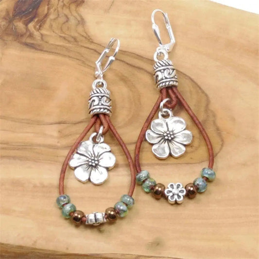 Vintage Flower Leather Earrings