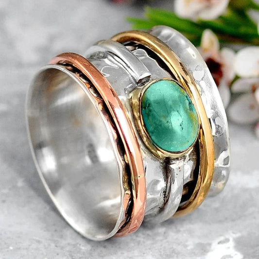 Vintage Turquoise Gold and Silver Ring