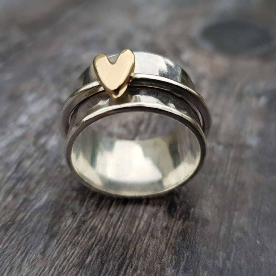 Alma - Silver Heart Ring with Gold Plating
