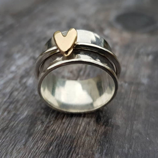 Alma - Silver Heart Ring with Gold Plating