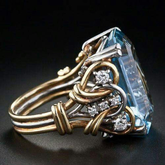 Vintage Layered Blue Zirconia and Gold Ring