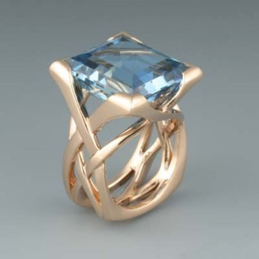 Vintage Pink Ring with Blue Zirconia