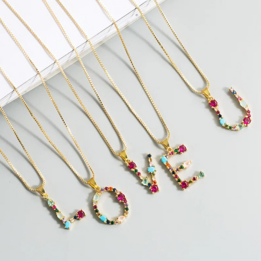 Initial and Gemstone 18K Gold Necklace