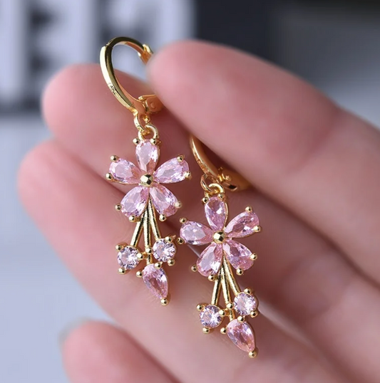 18K Gold Plated Hoops with Pink Daisies