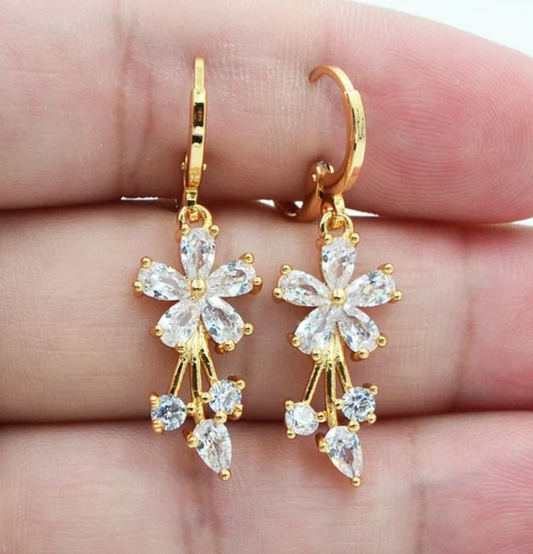 18K Gold Plated Hoops with White Crystal Daisies