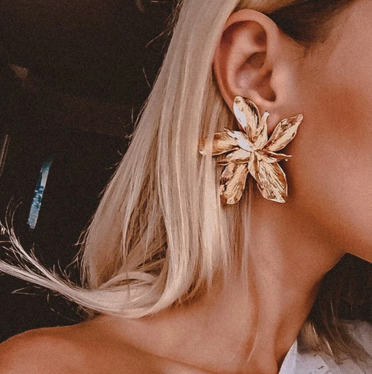 Large 18K Gold Plated Earrings with Wild Leaves