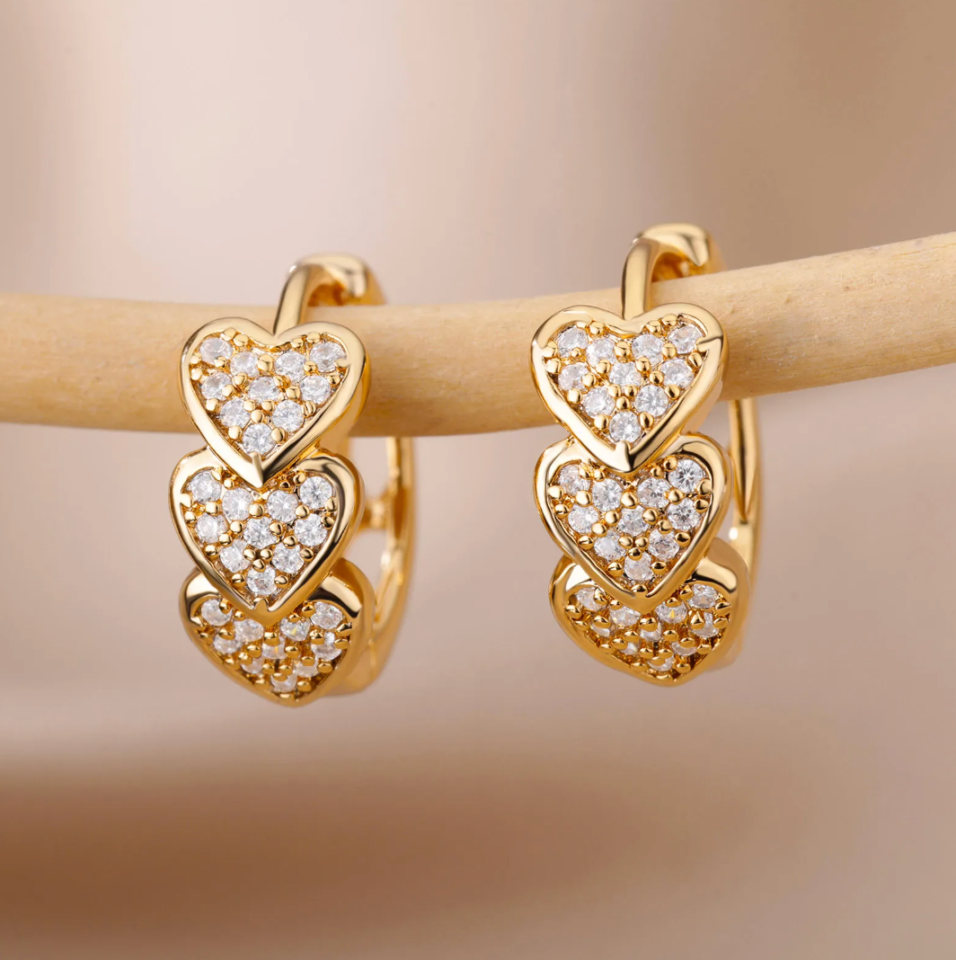 18K Gold Earrings with Zirconia Hearts