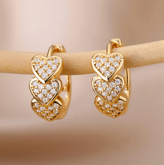 18K Gold Earrings with Zirconia Hearts