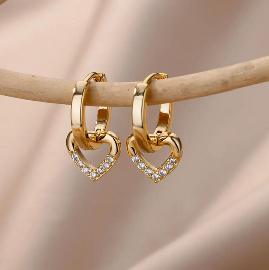 18K Gold Plated Earrings with Heart-Shaped Pendant