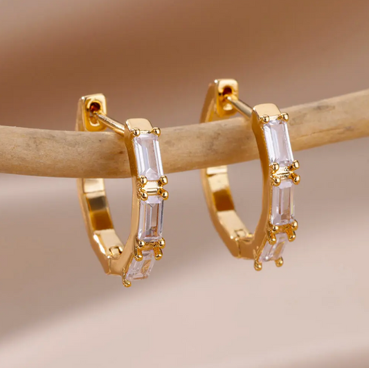Thin 18K Gold Plated Hoops with Geometric Crystals