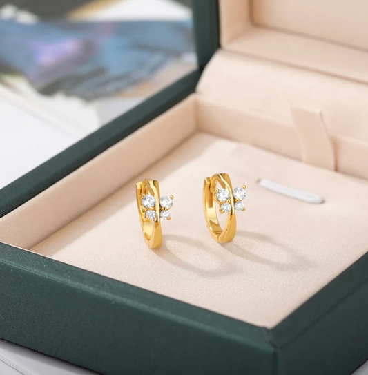 18K Gold Plated Earrings with Small Butterfly and Zirconia