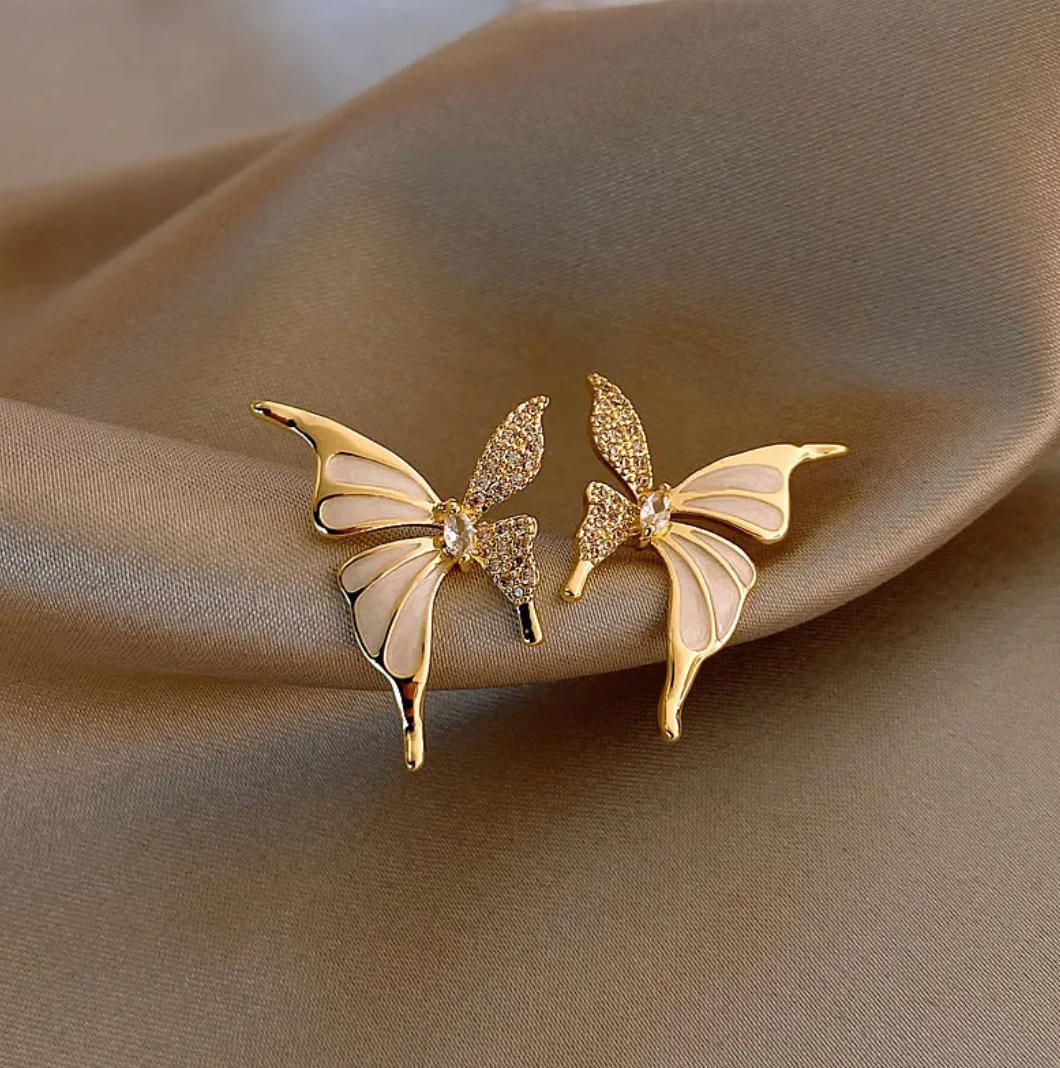 18K Gold Plated Butterfly Button Earrings