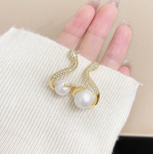 18K Gold Plated Snake Earrings with Pearl
