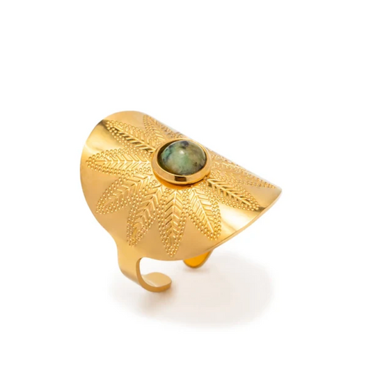 18K Gold Plated Maya Style Ring with Jade