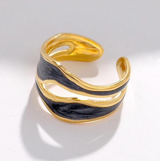 18K Gold Plated Ancient Black Ceramic Ring
