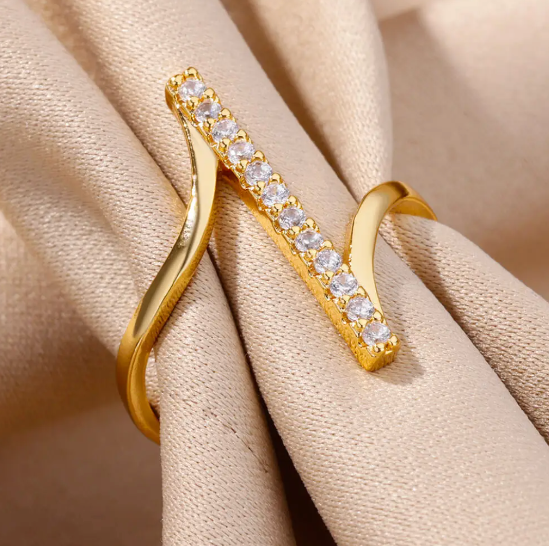 18K Gold Plated Lifeline Ring with Zirconia