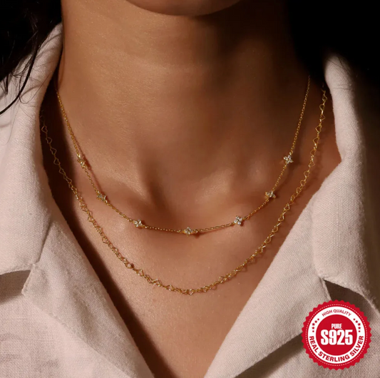 18K Gold Necklace with Small Zirconia Stones