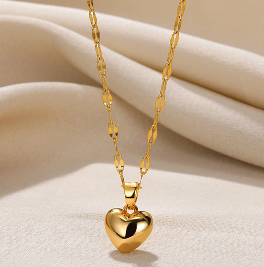 3D 18K Gold Plated Necklace with Solid Heart