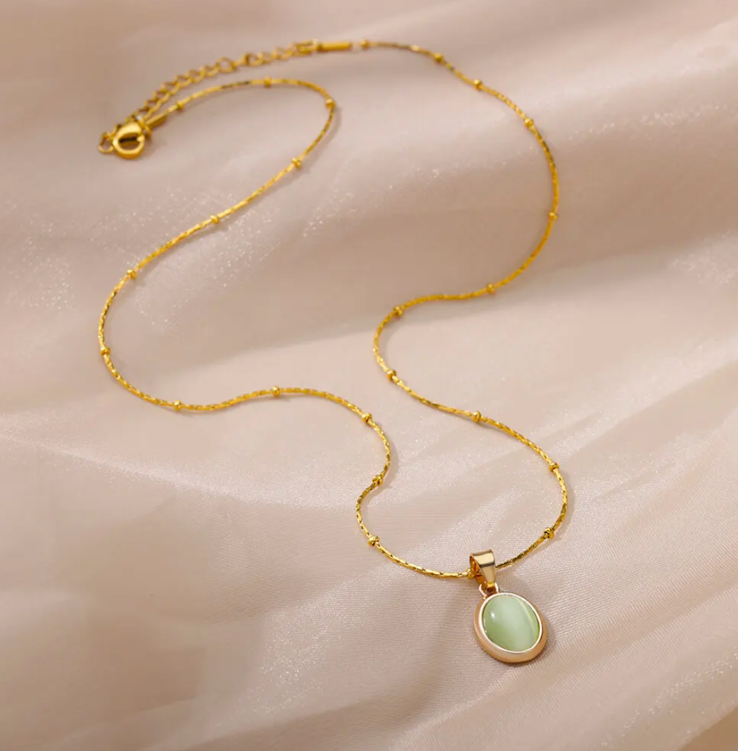 18K Gold Plated Green Quartz Necklace