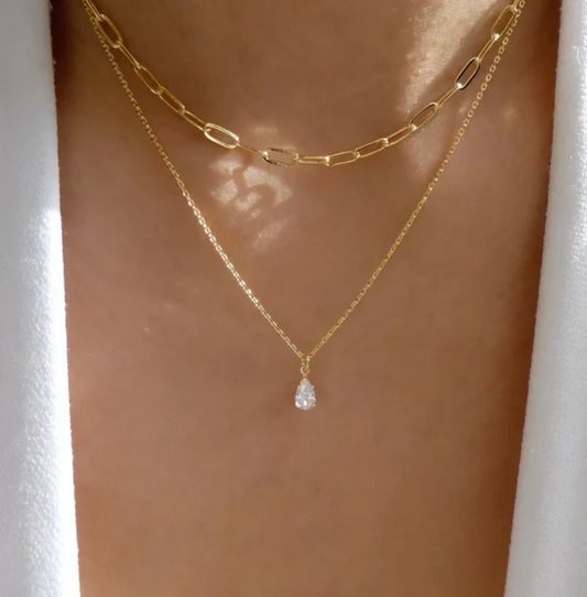 Double 18K Gold Necklace with Chain and Strass