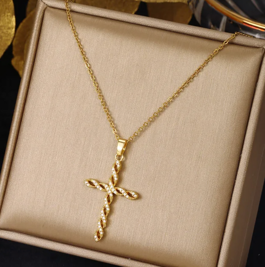 18K Gold Plated Necklace with Interwoven Cross
