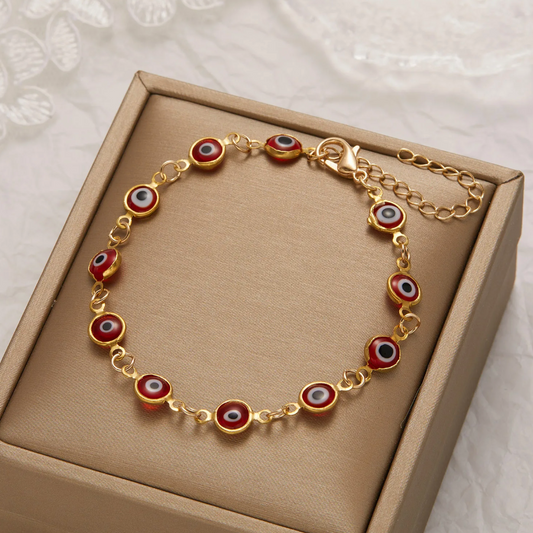 18K Gold Plated Red Evil Eye Bracelet