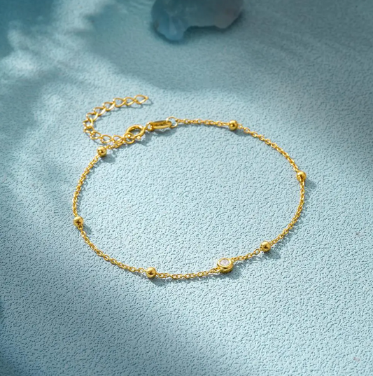 18K Gold Plated Bracelet with Eye and Zirconia Pearls
