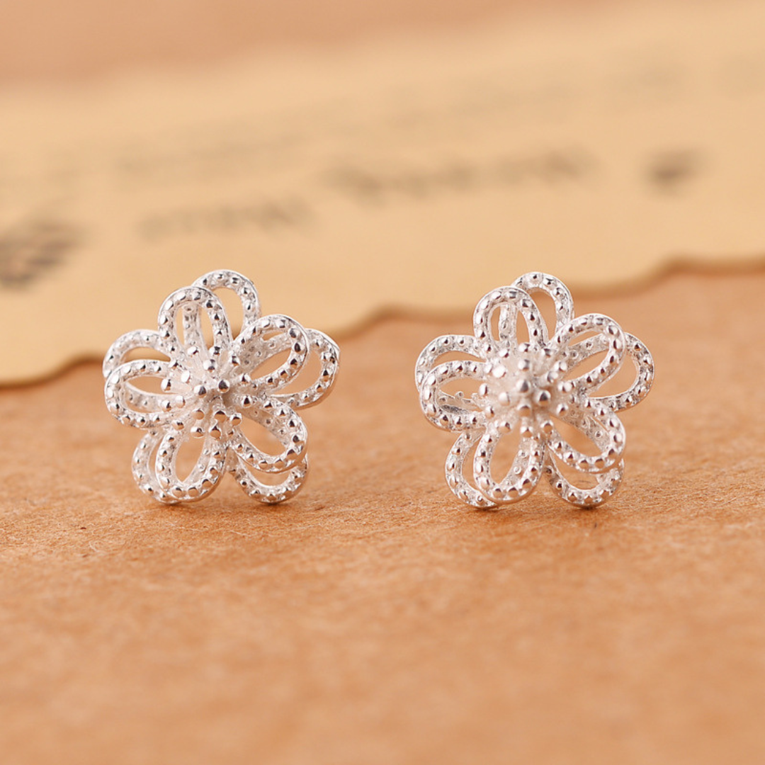 925 Silver 5-Petal Fine Flower Earrings
