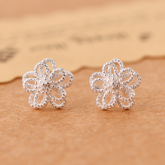 925 Silver 5-Petal Fine Flower Earrings