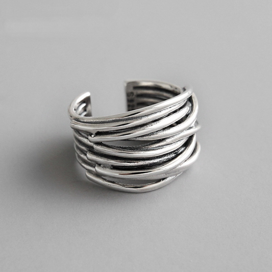 Wide Adjustable Modernist Design 925 Silver Ring
