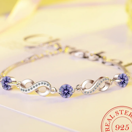 Thin 925 Silver Bracelet with Colored Zirconia Stones