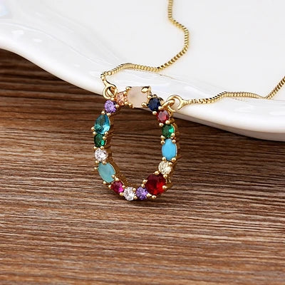 Initial and Gemstone 18K Gold Necklace