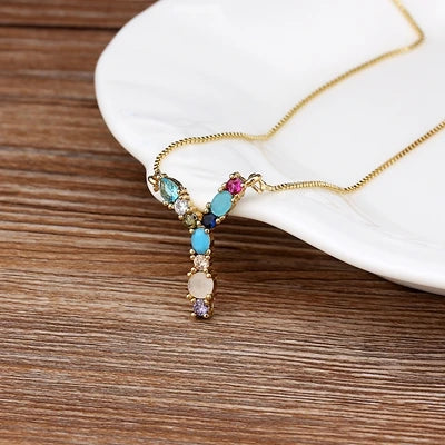 Initial and Gemstone 18K Gold Necklace