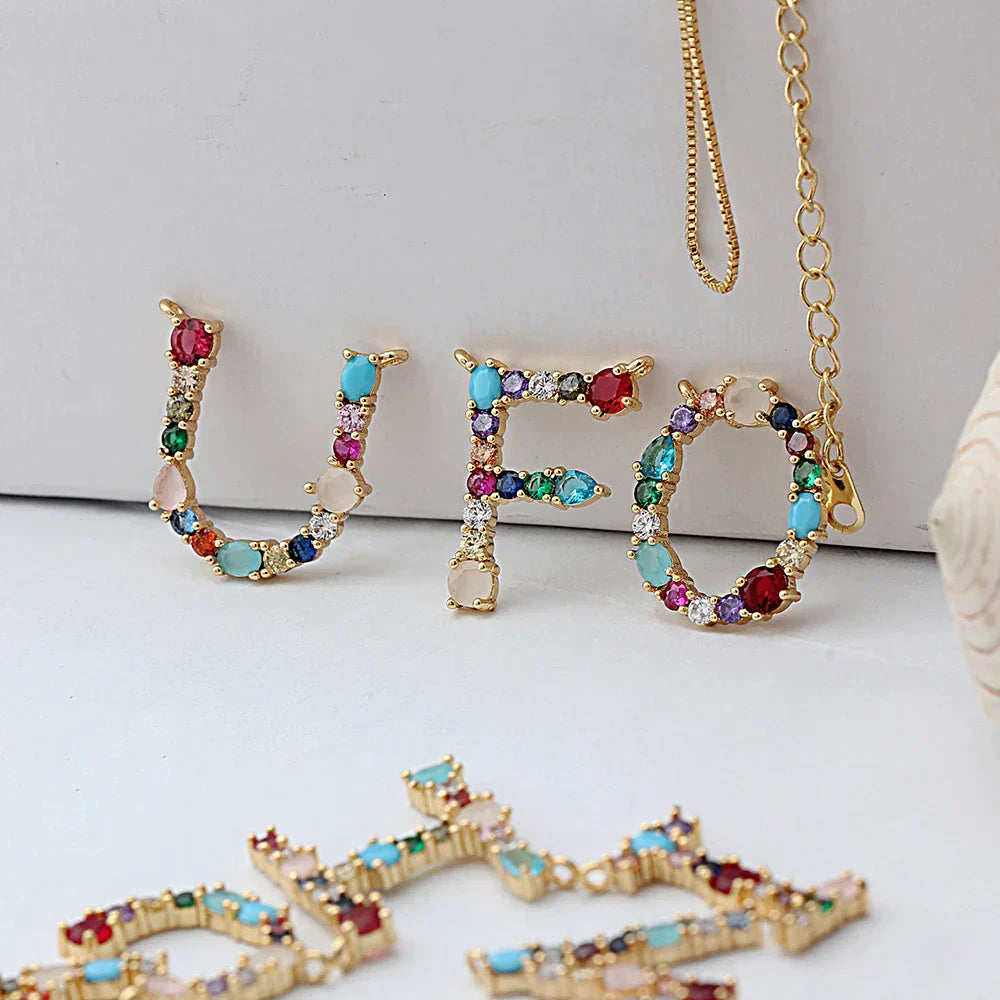 Initial and Gemstone 18K Gold Necklace