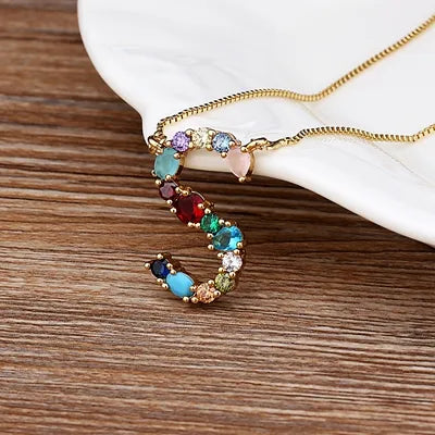 Initial and Gemstone 18K Gold Necklace