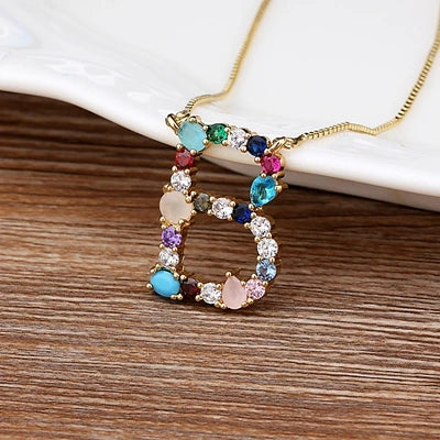 Initial and Gemstone 18K Gold Necklace