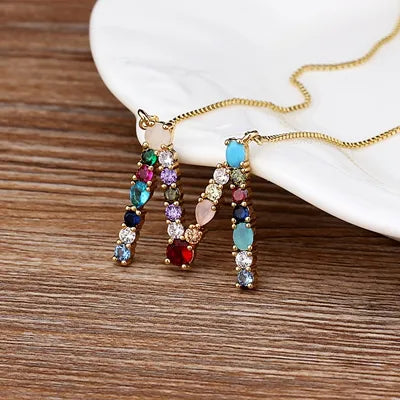 Initial and Gemstone 18K Gold Necklace