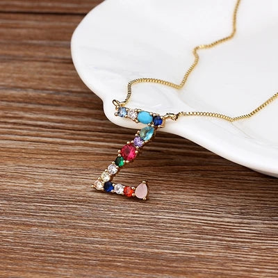 Initial and Gemstone 18K Gold Necklace